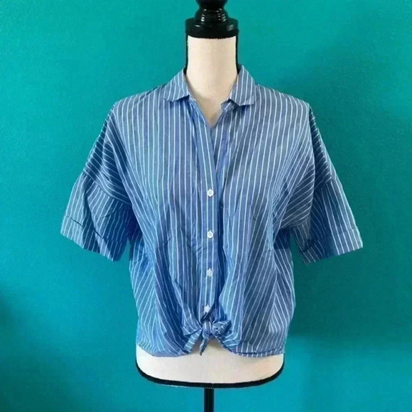 Joie blue and white striped button up shirt in size xs - Picture 1 of 4